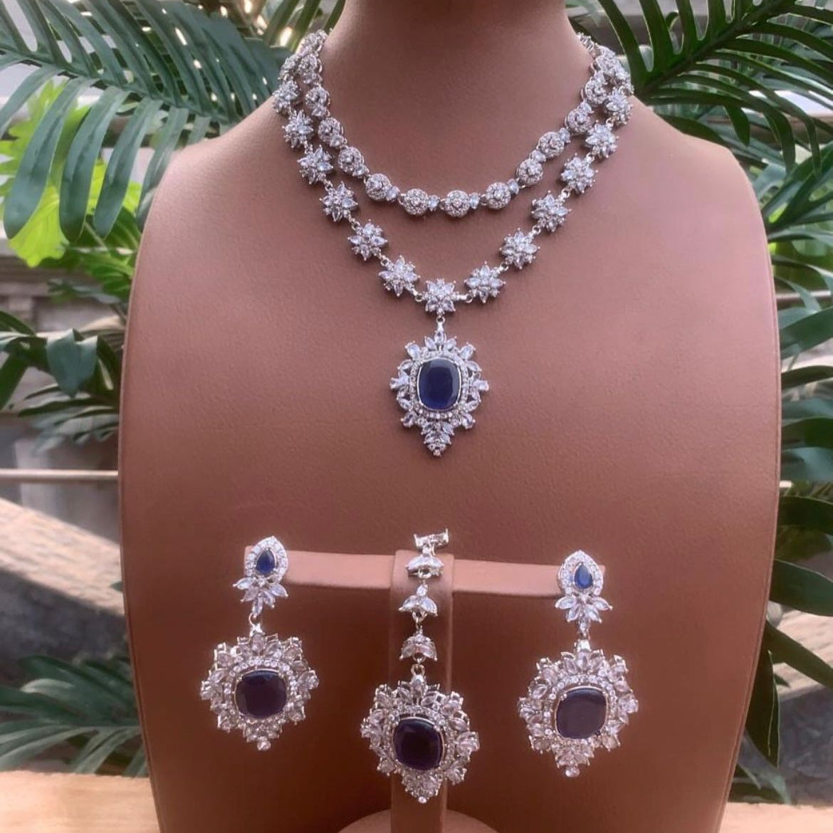 American Diamond Look Double Necklace Set – Timeless Sparkle for Every Occasion