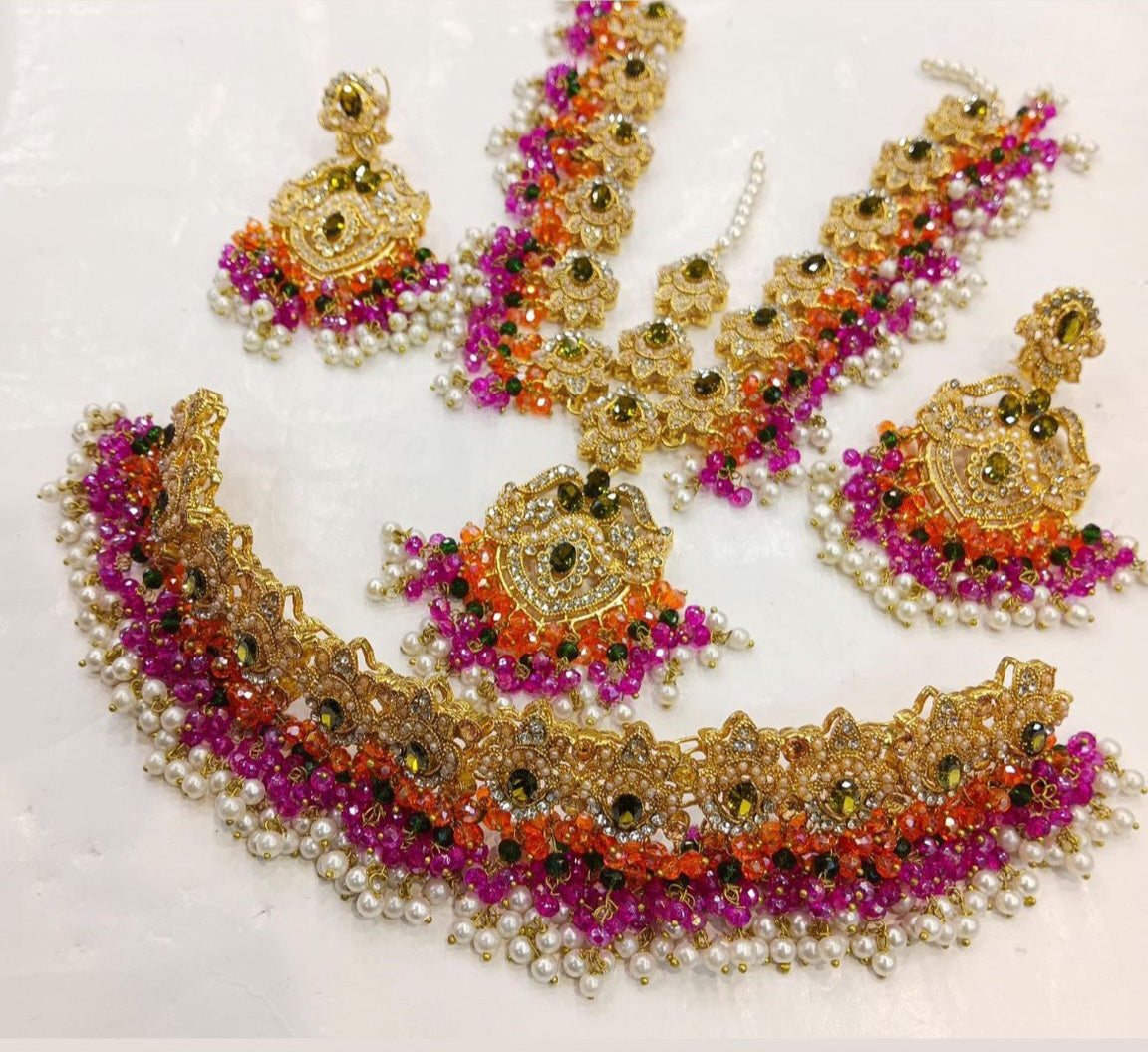 Exquisite Gold-Plated Bridal Jewelry Set with Colorful Beaded Detailing