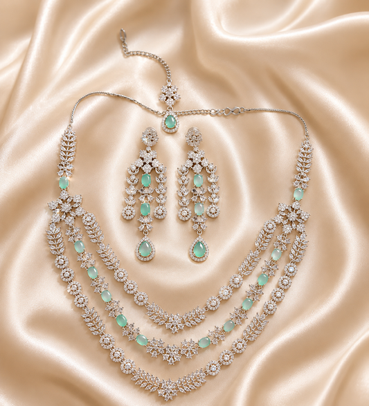 Mint-green, handcrafted 3-layer silver necklace