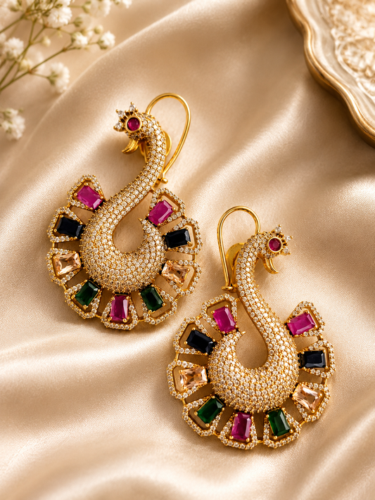 Multi-color Peacock statement earrings