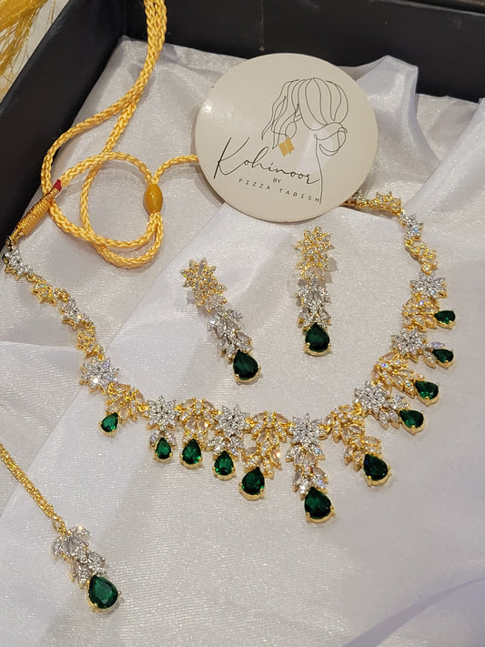 2-tone gold plated Emerald green set