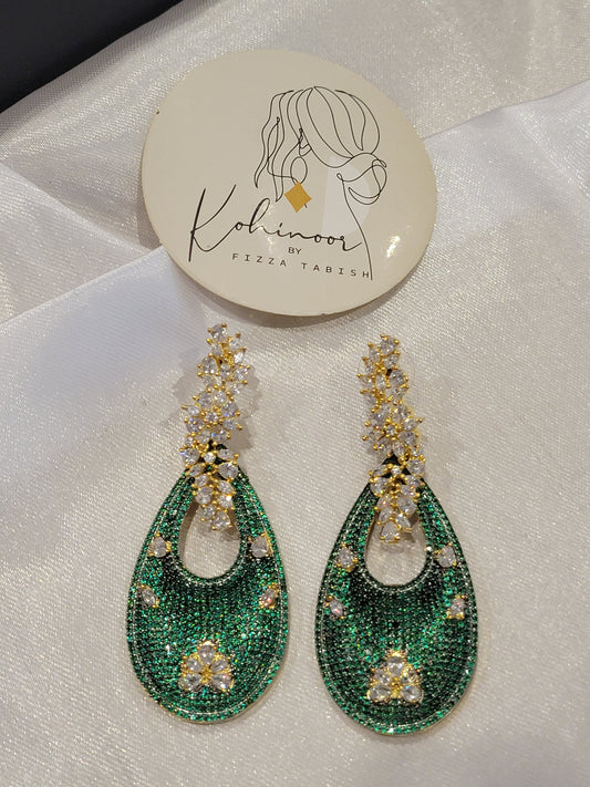 Emerald tear-drop statement earing