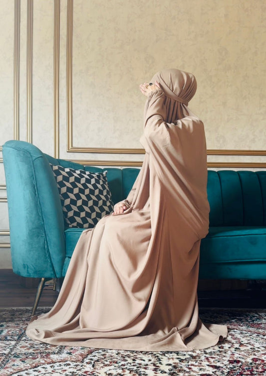 NEW COLLECTION: Full Coverage Prayer Hijab Linen - Gold/Beige